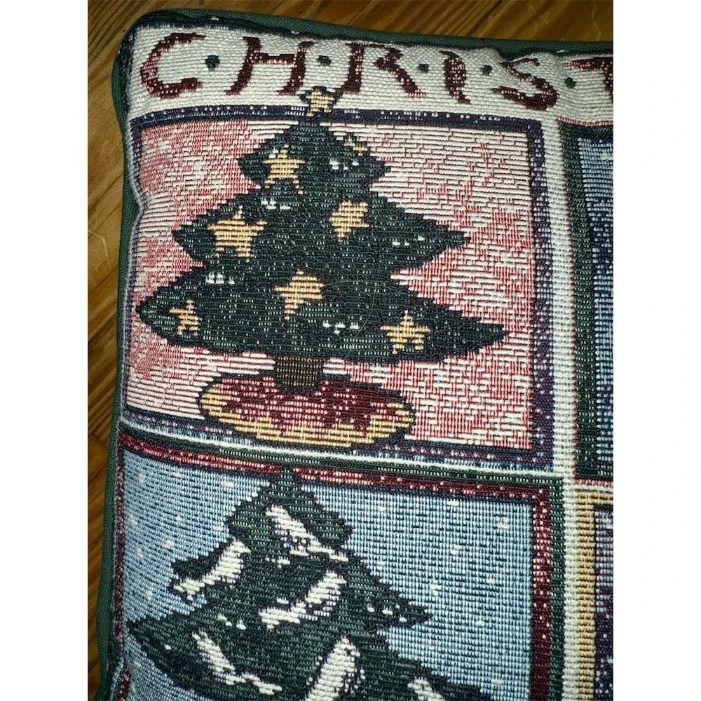 Vintage Christmas Floral Needlepoint Throw‎ Pillow 12x12 Multicolor